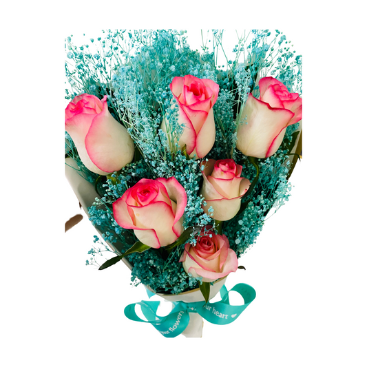 Signature Two Tone Rose with Blue Baby's Breath