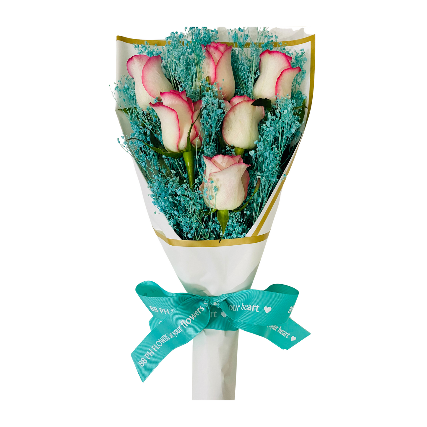 Signature Two Tone Rose with Blue Baby's Breath