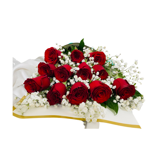 Red Roses with white Baby's Breath