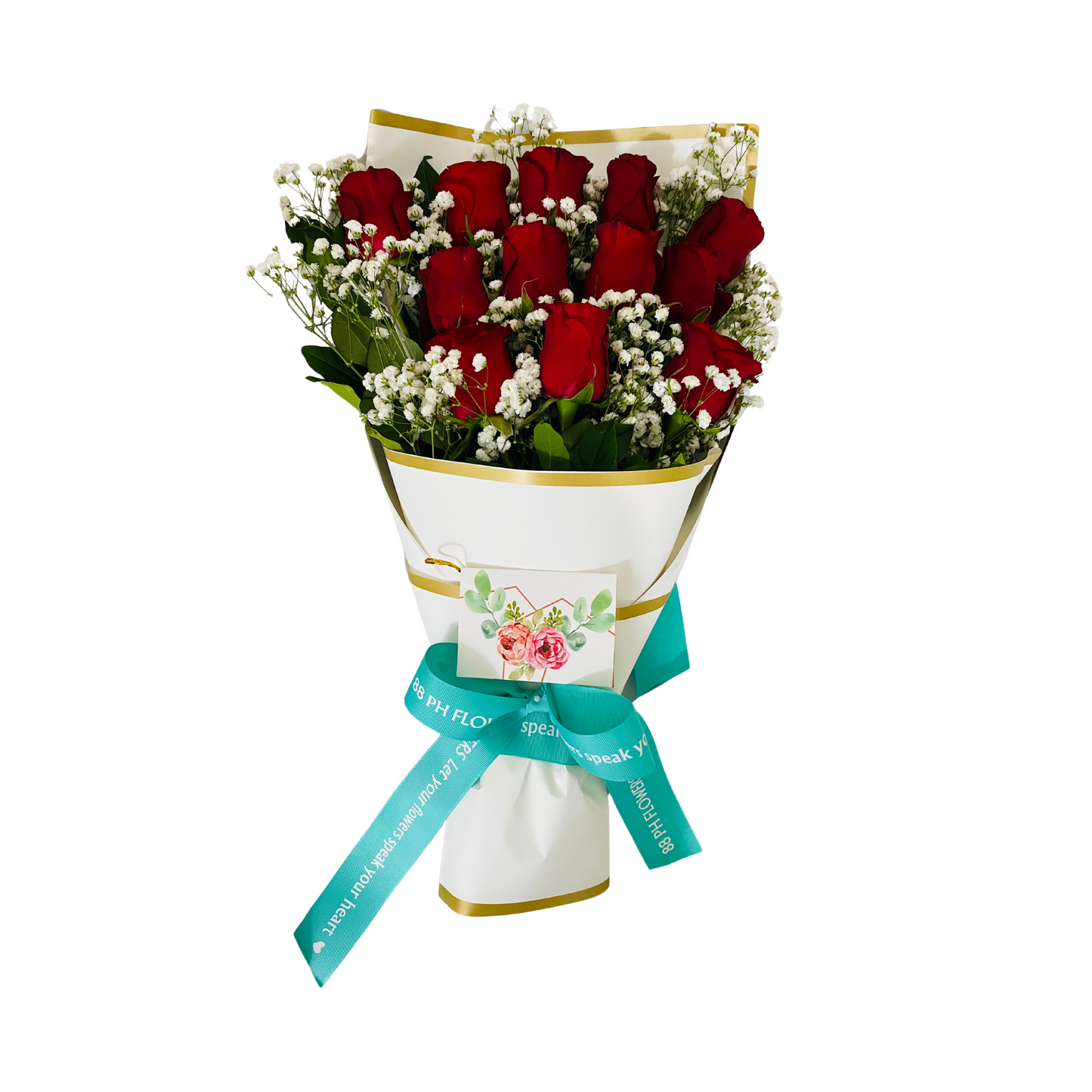 Red Roses with white Baby's Breath