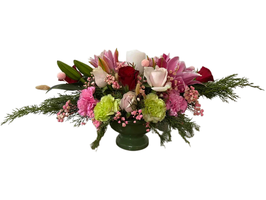 Centerpiece of Pastels and Greens