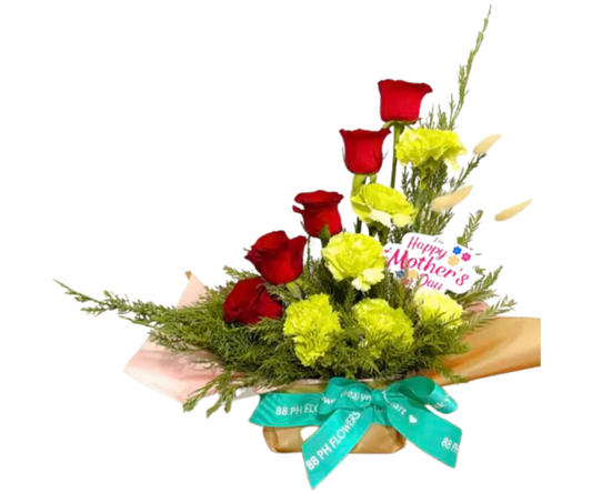 Red Roses and Lime Green Carnations